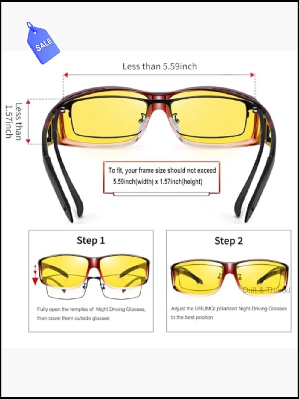 Night Driving Glasses Fit Over Eyeglasses, Polarized Anti Glare Wrap Around
